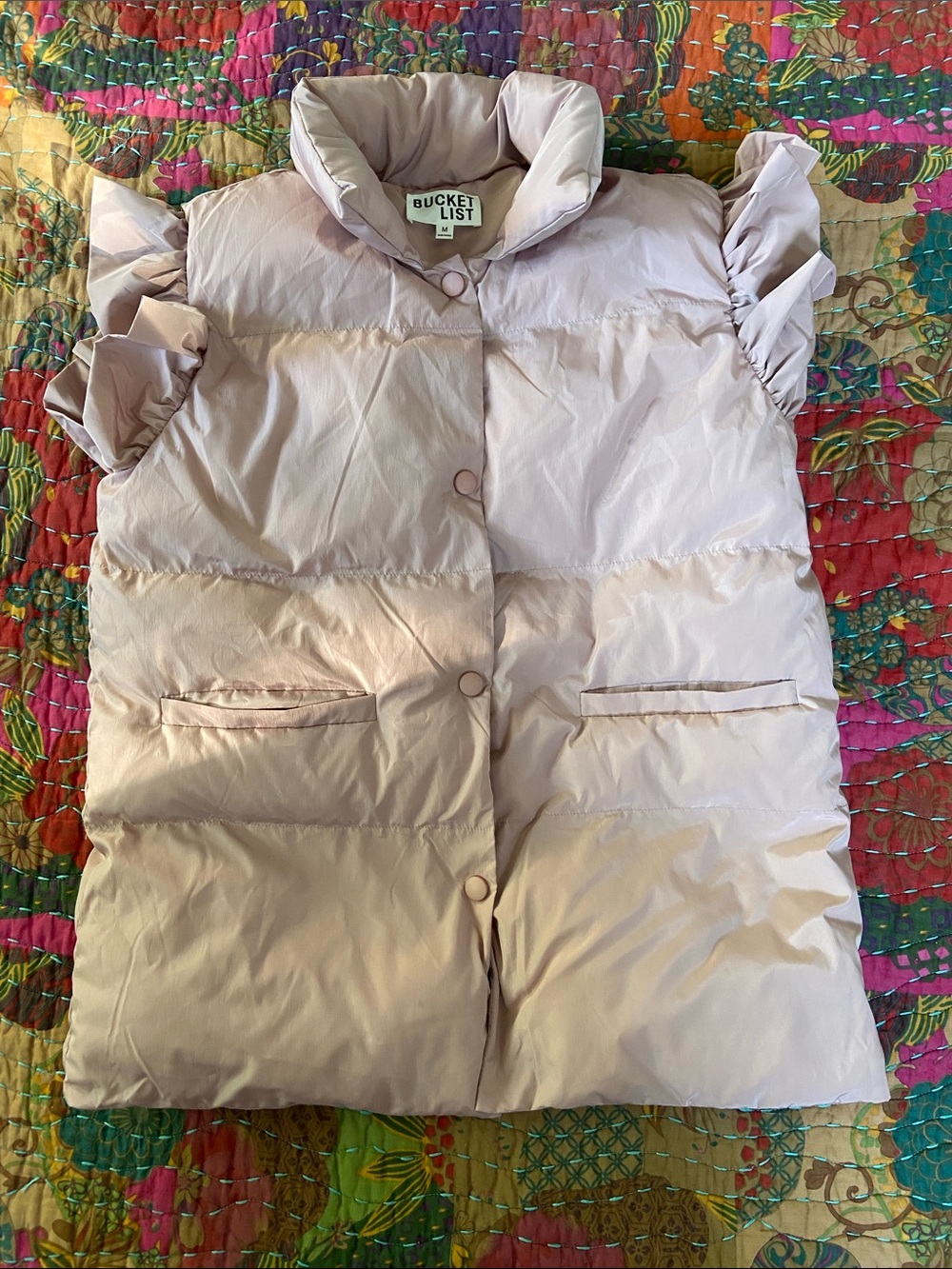 BUCKETLIST Soft Blush Puffy Ruffle Sleeve Vest M